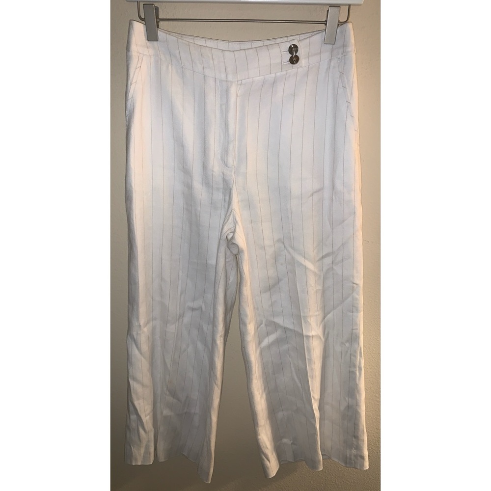 White House Black Market White Striped Crop Wide Leg Women’s Size 0